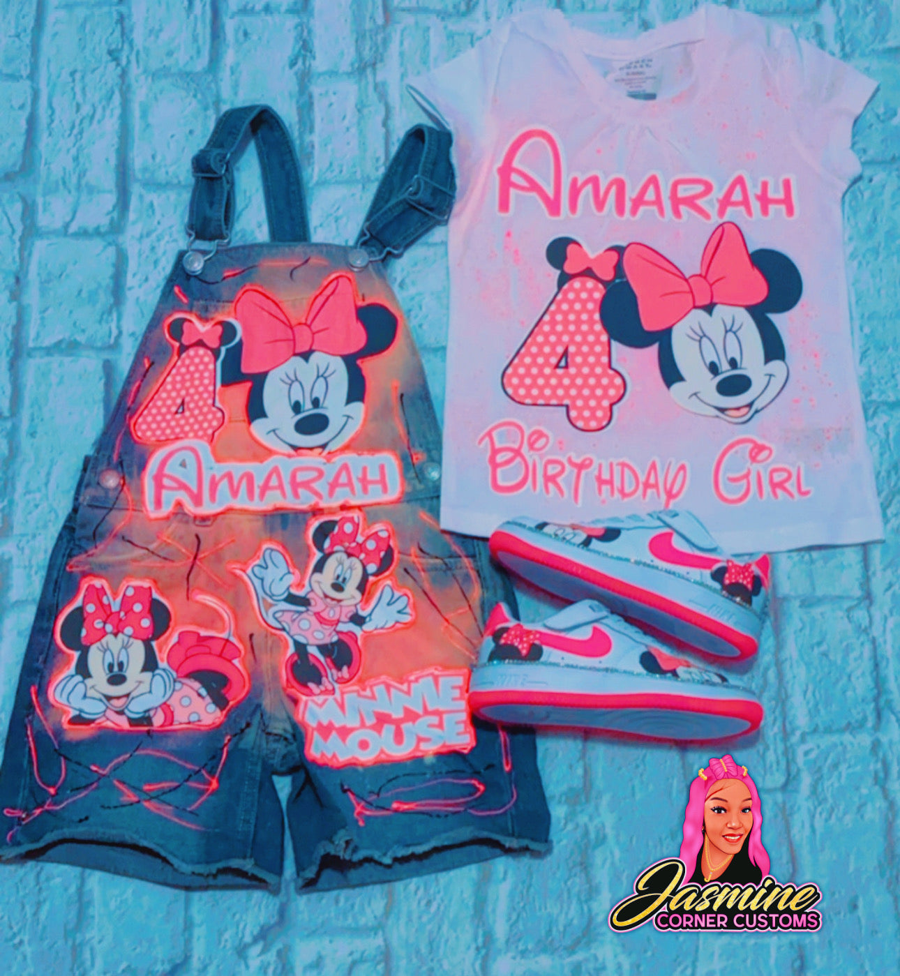 CUSTOM MINNIE MOUSE OVERALL OUTFIT WITH SHOES