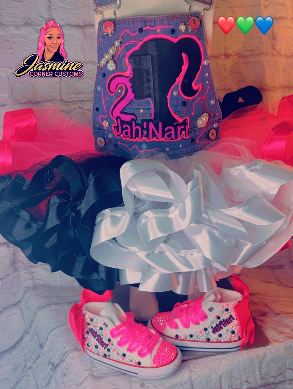 CUSTOM BARBIE TUTU OVERALLS WITH SHOES AND JUNK SOCKS ( NO SHIRT )