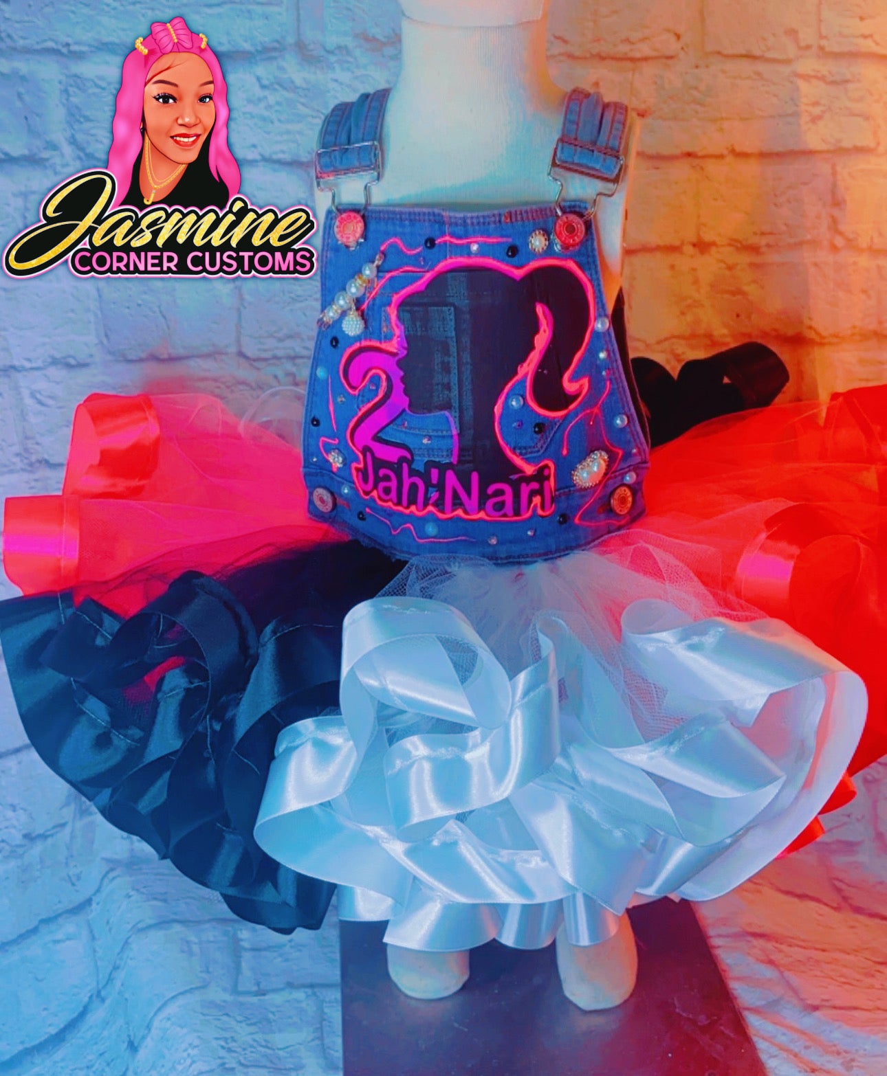 CUSTOM BARBIE TUTU OVERALLS WITH SHOES AND JUNK SOCKS ( NO SHIRT )