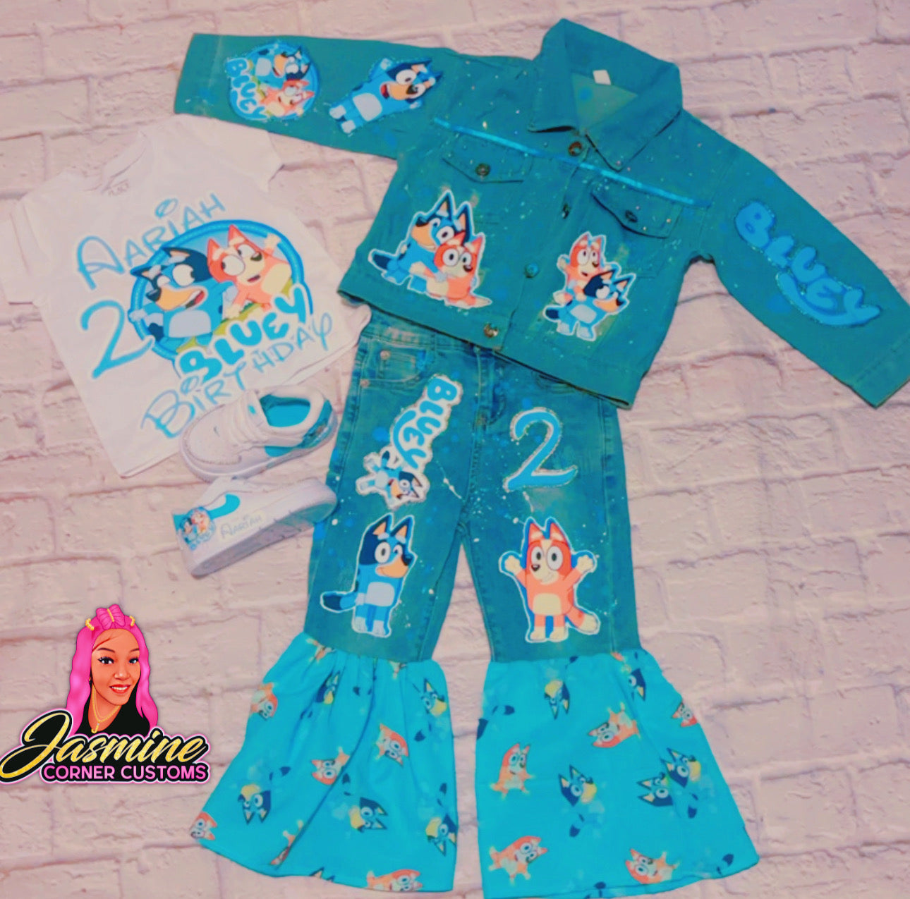 CUSTOM BLUEY JEAN JACKET OUTFIT WITH SHOES