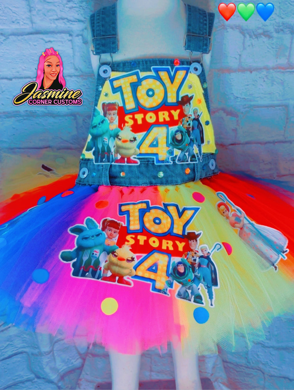 CUSTOM TOY STORY TUTU OVERALL OUTFIT WITH SHOES AND JUNK SOCKS