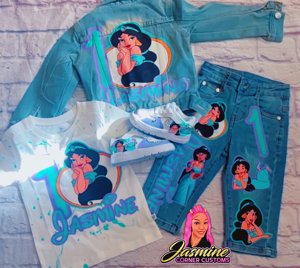 CUSTOM PRINCESS JASMINE JEAN JACKET OUTFIT WITH SHOES