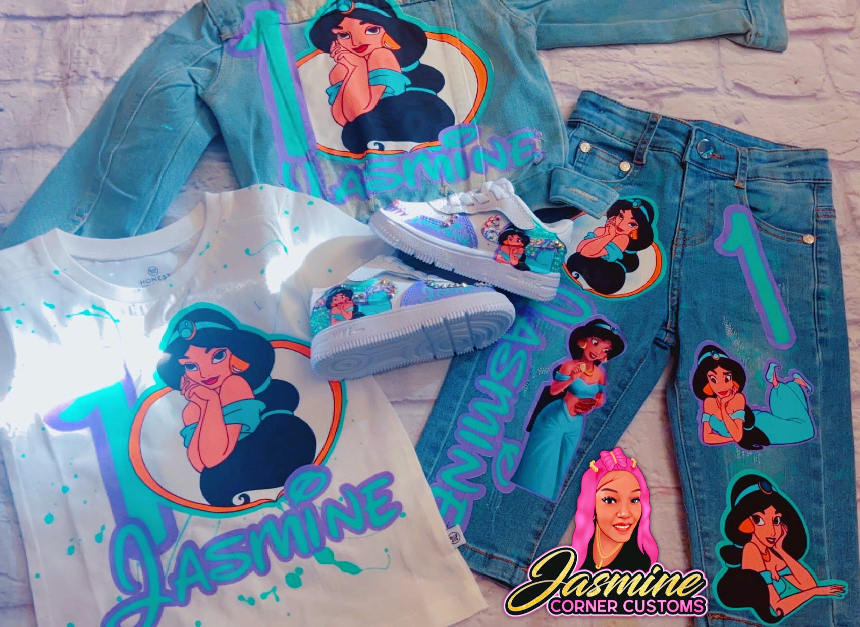 CUSTOM PRINCESS JASMINE JEAN JACKET OUTFIT WITH SHOES