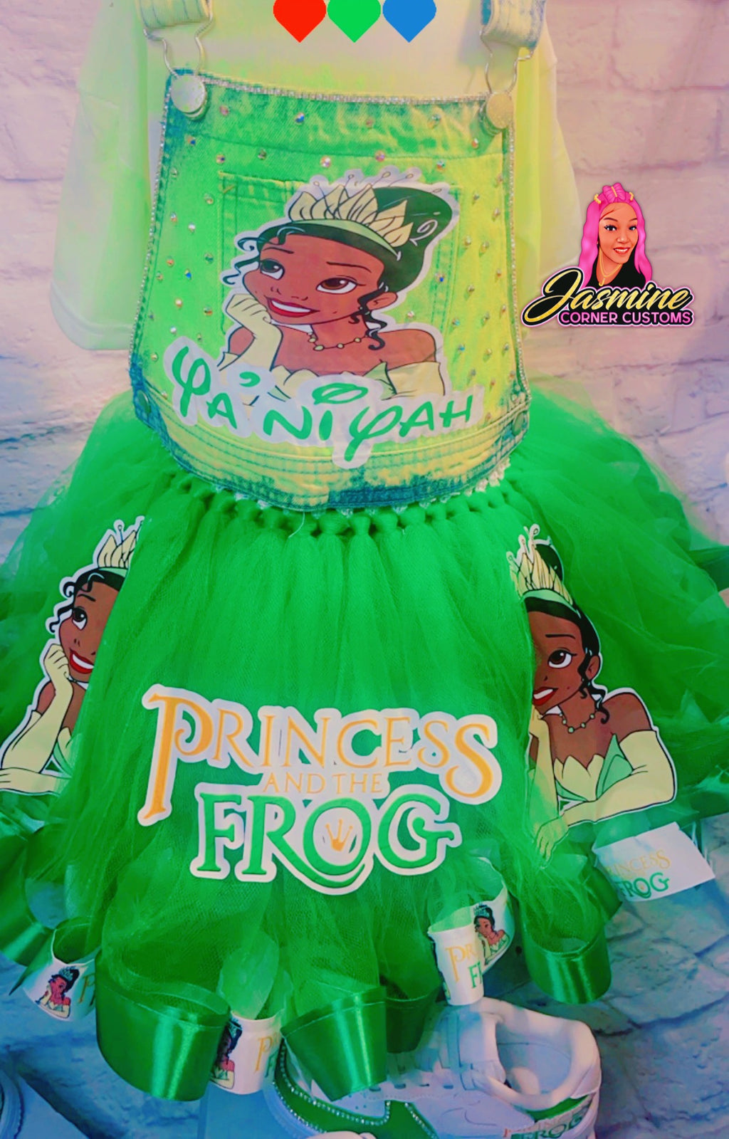 CUSTOM PRINCESS AND THE FROG TUTU OVERALLS WITH SHOES