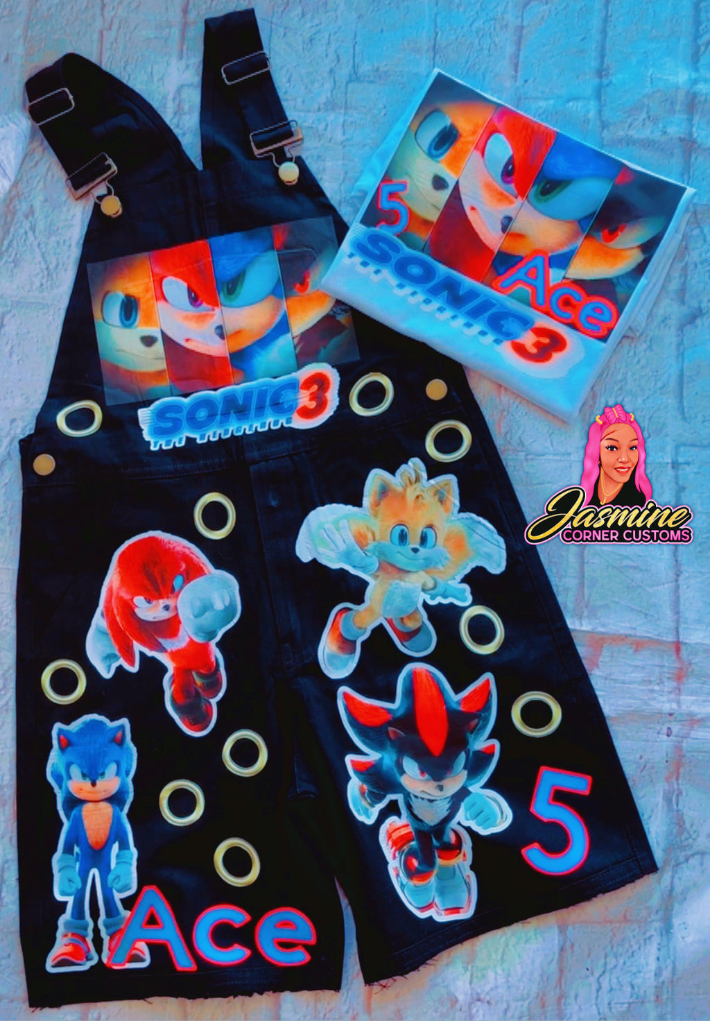 CUSTOM SONIC OVERALL SHORTS OUTFIT