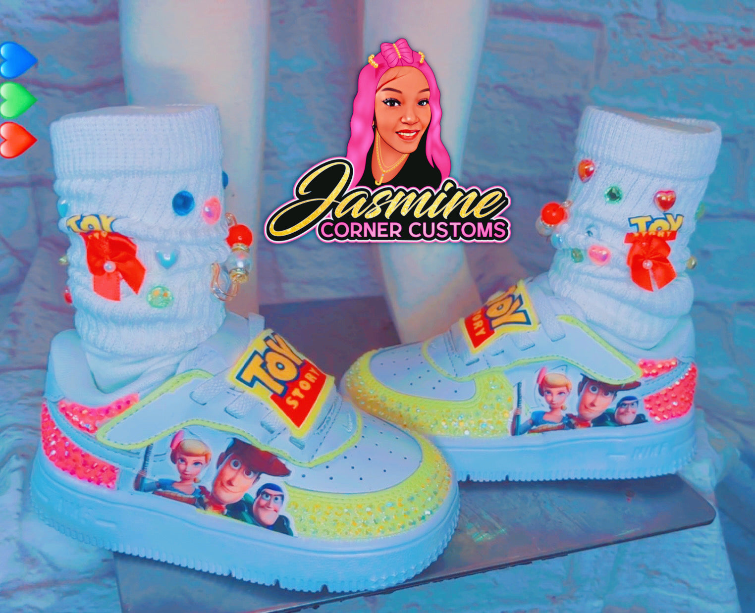 CUSTOM TOY STORY TUTU OVERALL OUTFIT WITH SHOES AND JUNK SOCKS