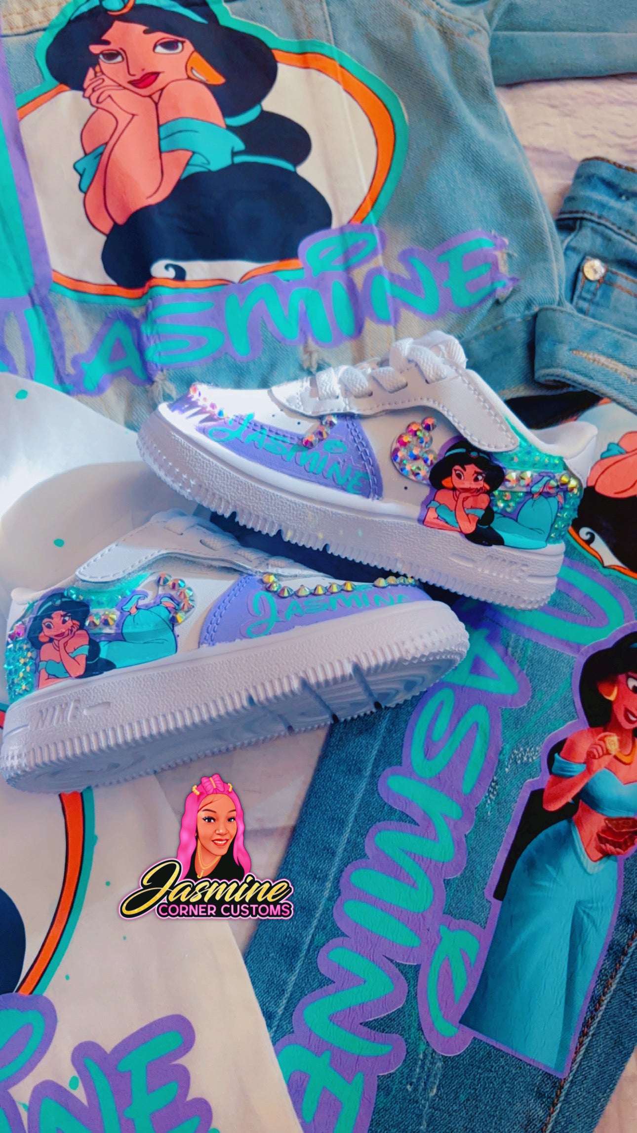 CUSTOM PRINCESS JASMINE JEAN JACKET OUTFIT WITH SHOES