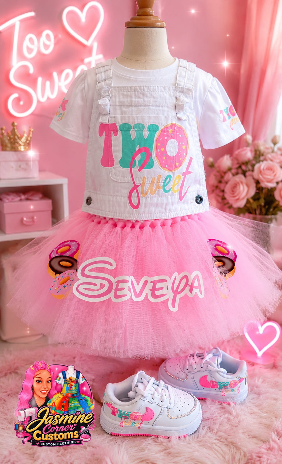 CUSTOM TUTU OVERALLS WITH SHOES TWO SWEET