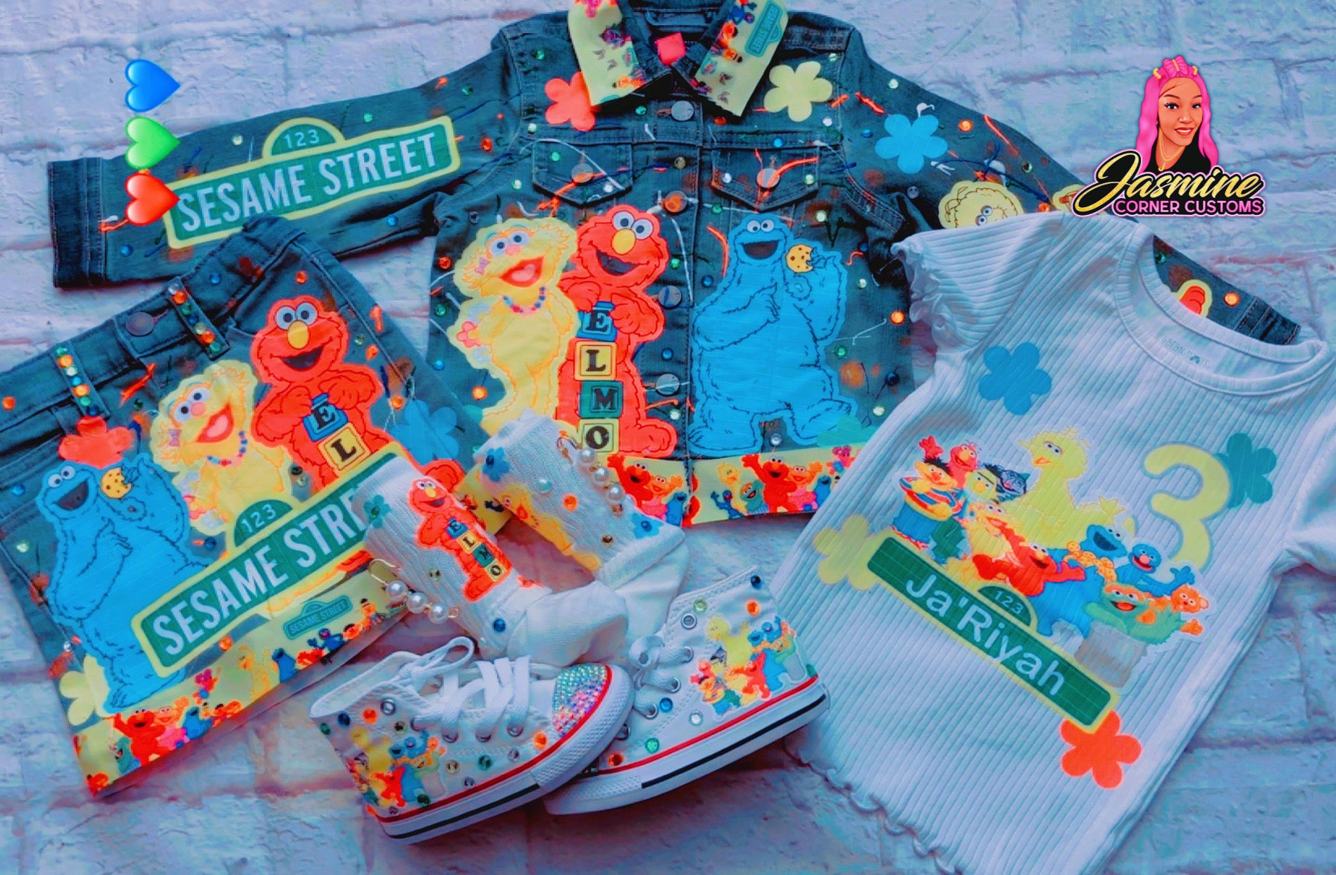CUSTOM SESAME STREET JEAN JACKET OUTFIT WITH SHOES