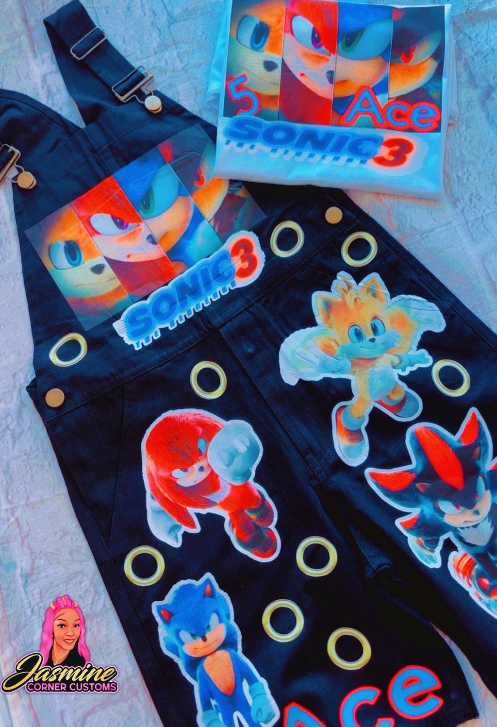 CUSTOM SONIC OVERALL SHORTS OUTFIT