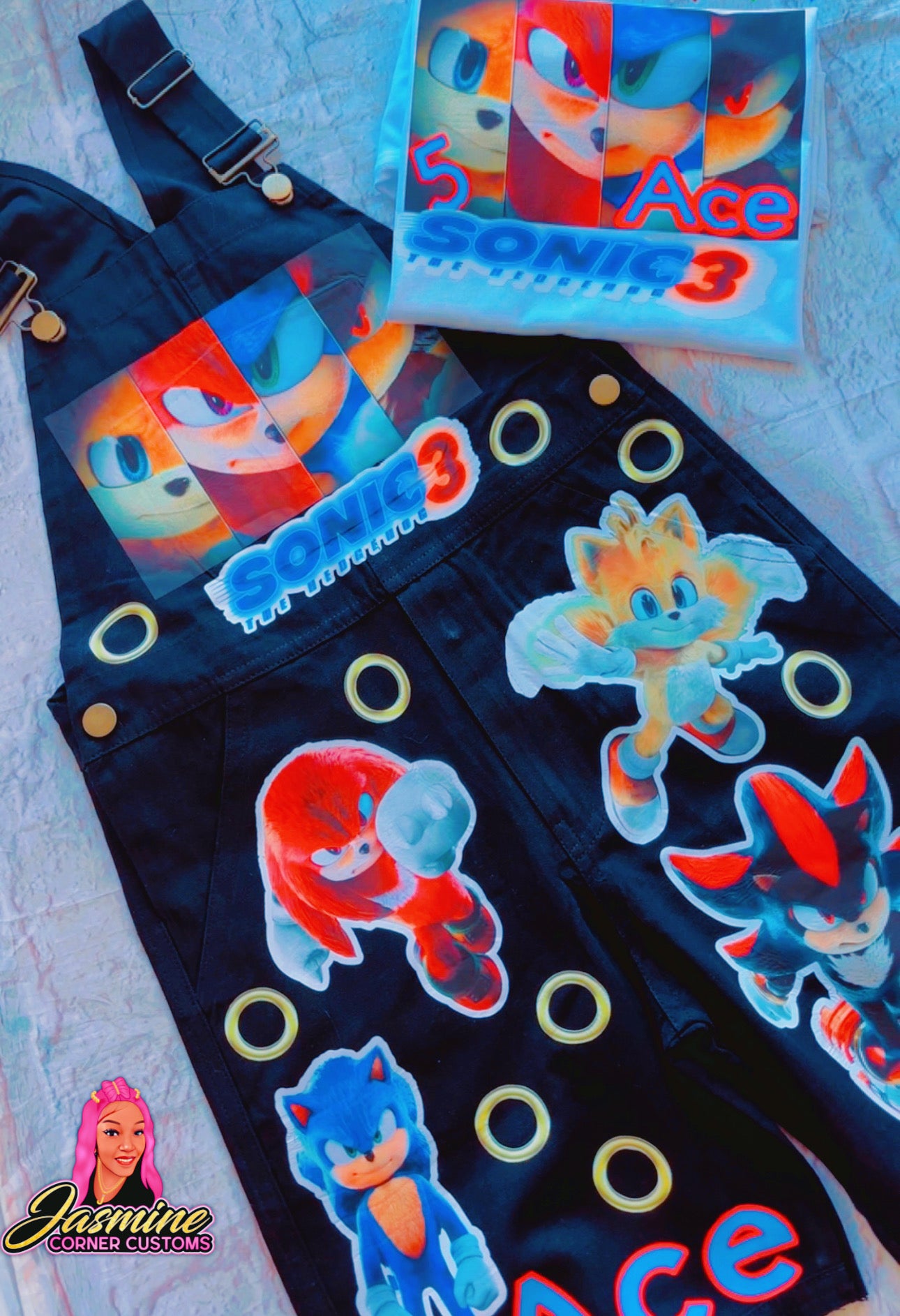 CUSTOM SONIC OVERALL SHORTS OUTFIT