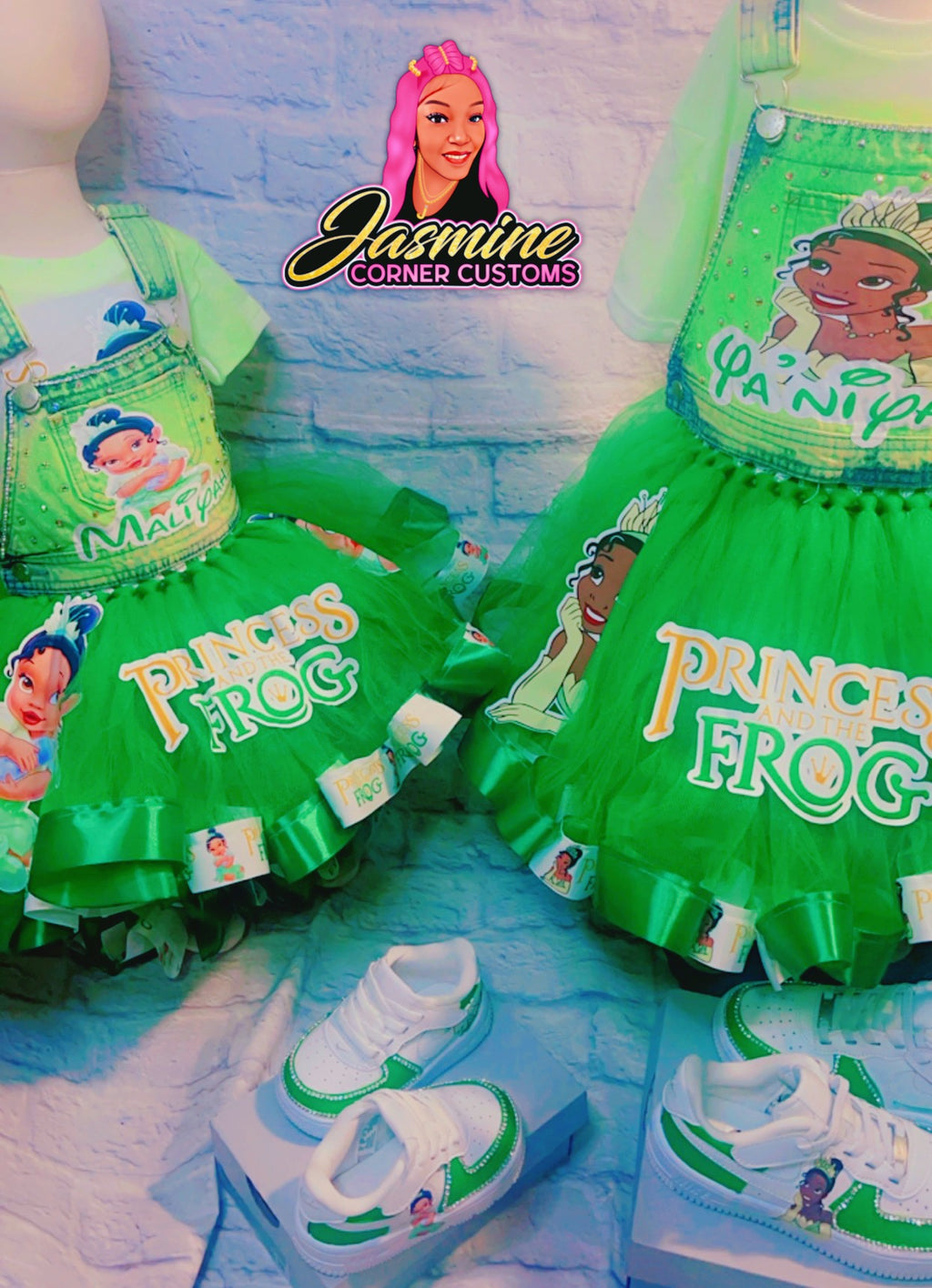 CUSTOM PRINCESS AND THE FROG TUTU OVERALLS WITH SHOES